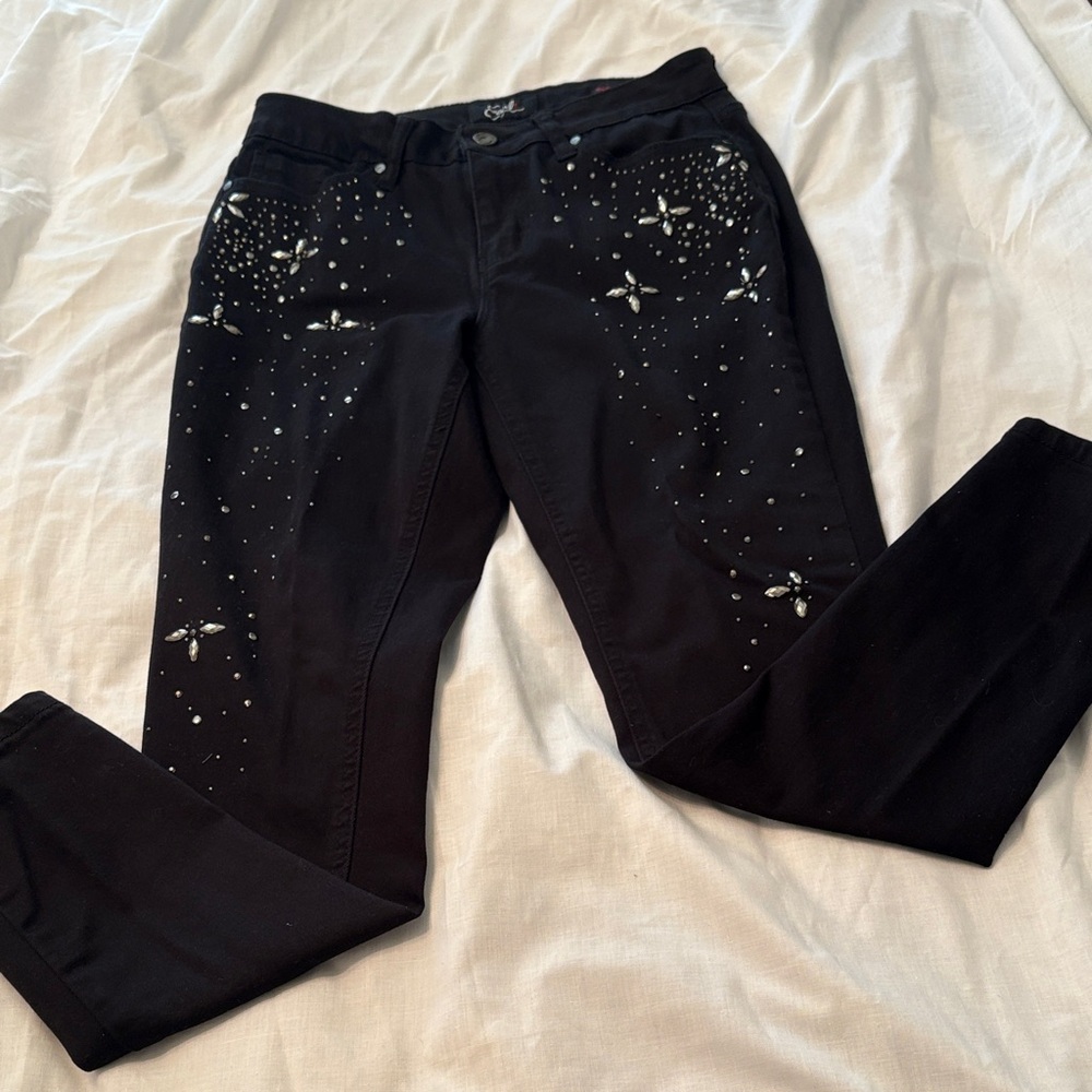 Earl Jeans Black Skinny Jeans with Studded Star Embellishments